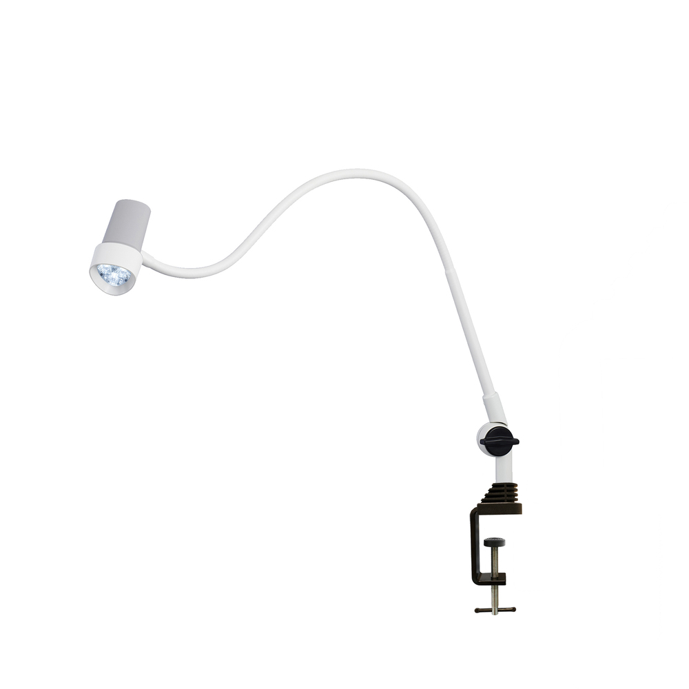 Halux Exam Light Gooseneck, Base Joint, Dimmable, Side Mount, With Clamp Hospital equipment exam light gooseneck, base joint, dimmable, side mount, w/clamp.